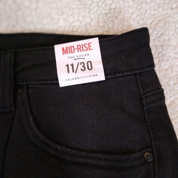 New Celebrity Pink Button Fly Jean Shorts Womens 11 Black MidRise Distress Jeans - Picture 4 of 9